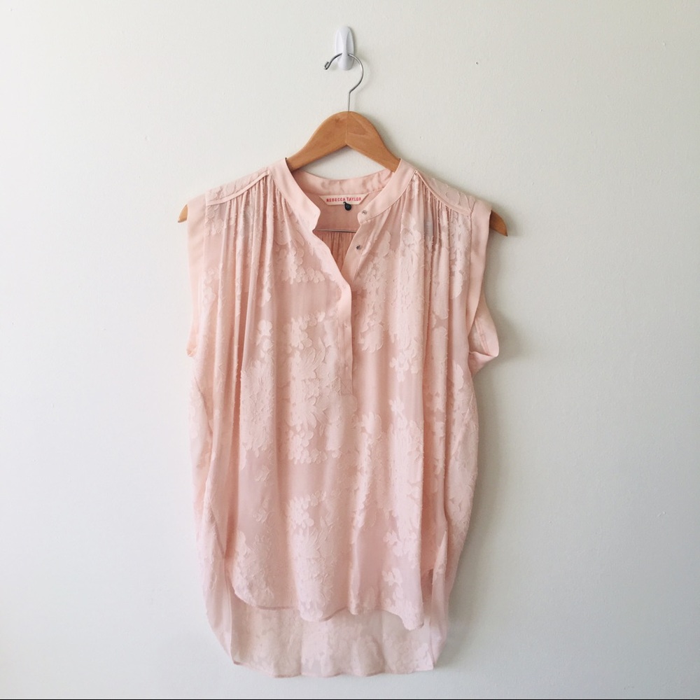 Rebecca Taylor Silk Floral Lace Sleeveless Top